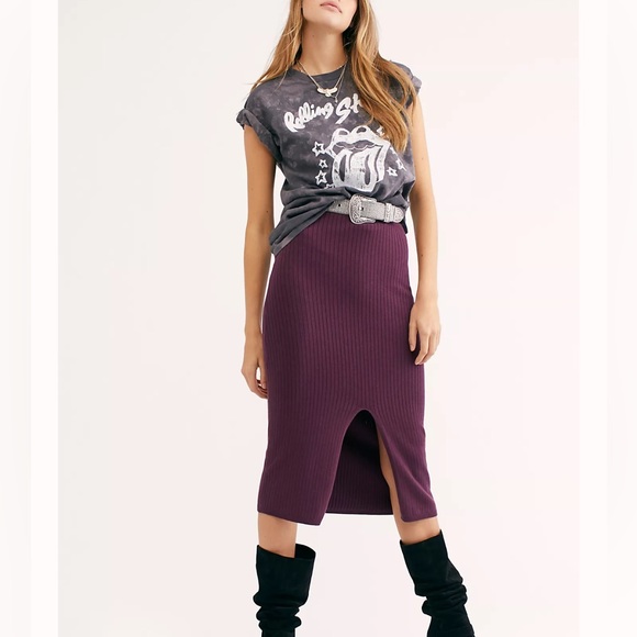 BNWT Free People Skyline Black Ribbed Midi Skirt - Picture 1 of 3